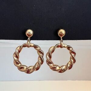 Vintage Crown Trifari Earrings Clip Ons Door Knocker Gold Tone Round Signed